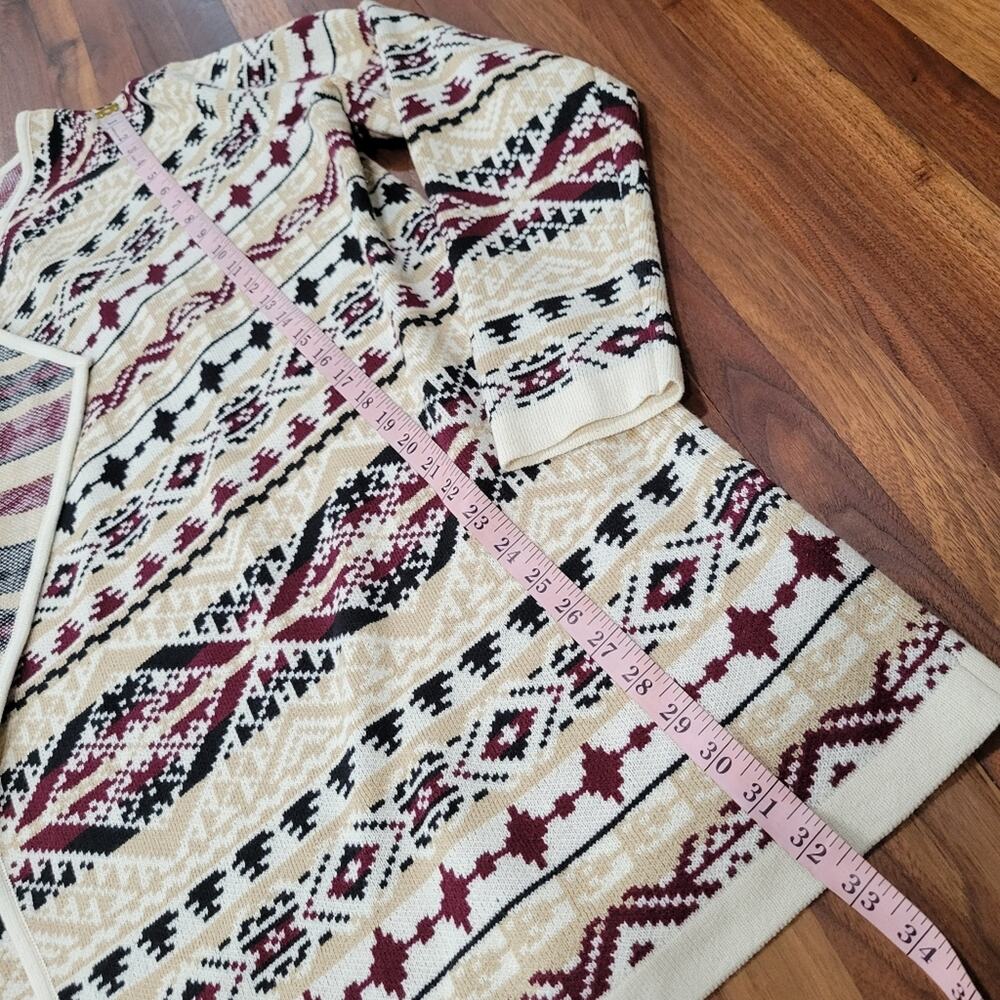 Lucky Brand Jacquard Cardigan Open Front Longline Aztec Southwest Size XL - Picture 5 of 9
